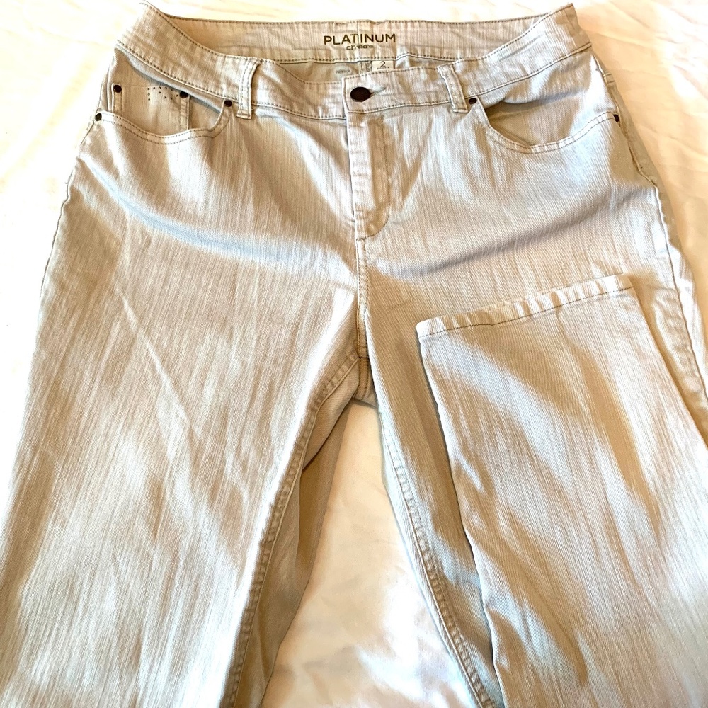 Chico's Platinum Beige Denim Skimmer Size 2 (Women's 12-14)